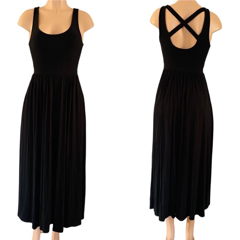 Maeve for Anthropologie Black Jersey Knit Strappy Back Dress Size XSP